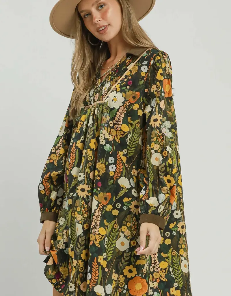 Bailey Floral Print Smocked Yoke Babydoll Dress