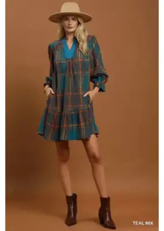 Maddie Mix Plaid Tiered Babydoll Dress