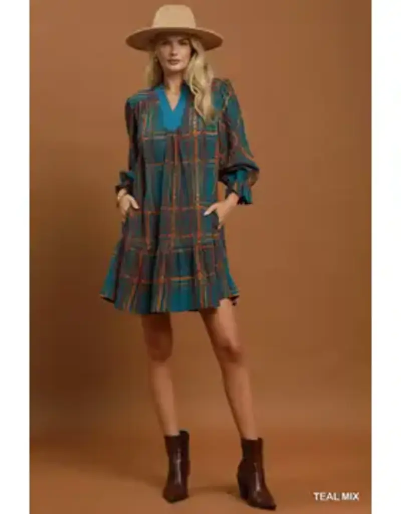 Maddie Mix Plaid Tiered Babydoll Dress