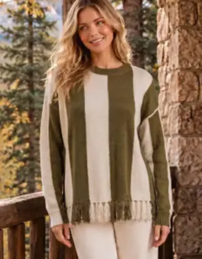 Hanna Stripe Fringe Hem Knit Sweater