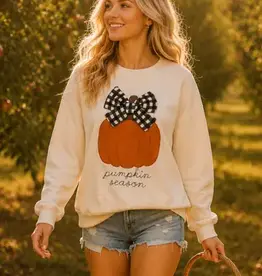 Peggy Pumpkin Season Gingham Bow Graphic Sweatshirt