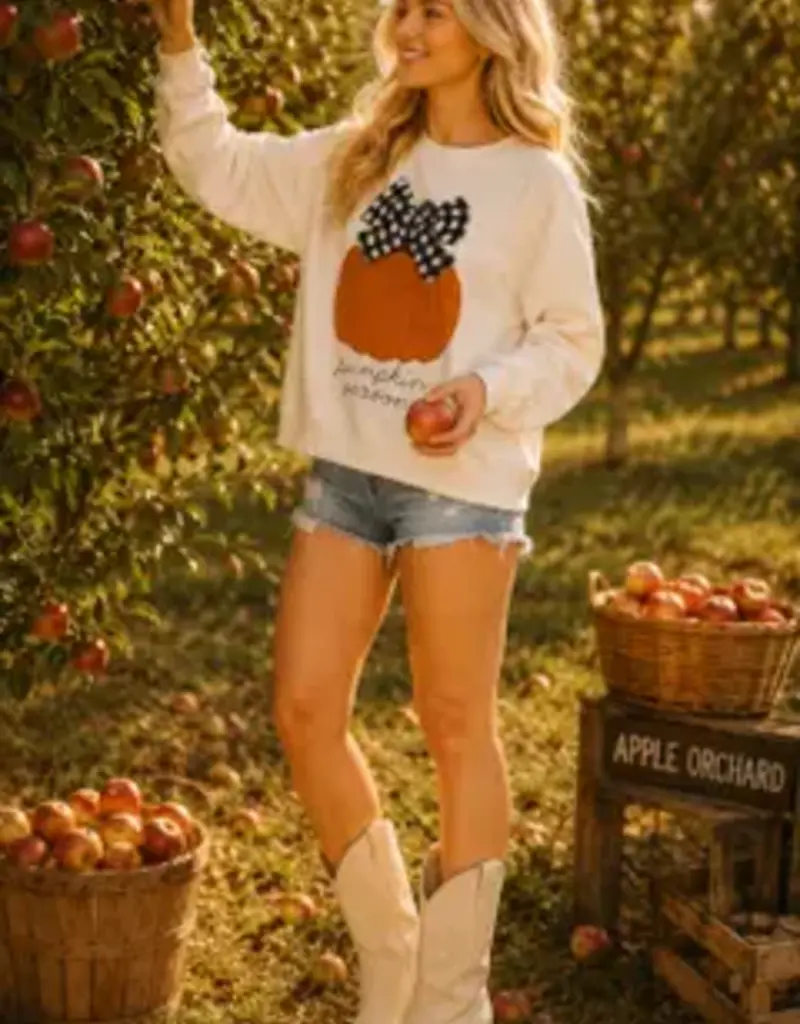 Peggy Pumpkin Season Gingham Bow Graphic Sweatshirt
