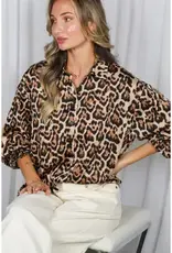 Linda Leopard Print With Ruffle Cuffs Accent Top