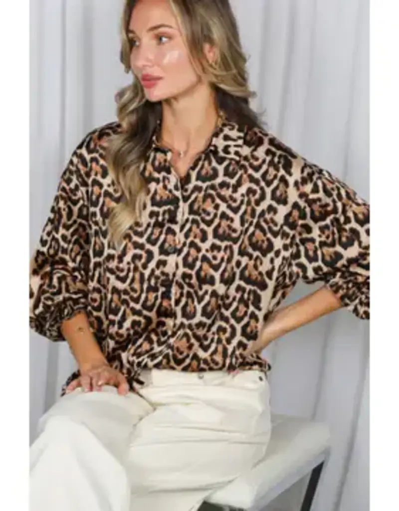 Linda Leopard Print With Ruffle Cuffs Accent Top