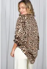 Linda Leopard Print With Ruffle Cuffs Accent Top