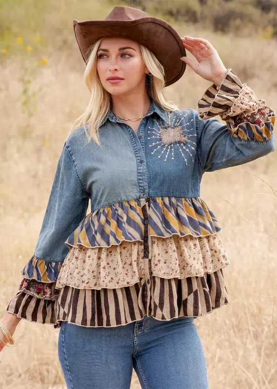 Valerie Vintage Boho Patchwork Tiered Top