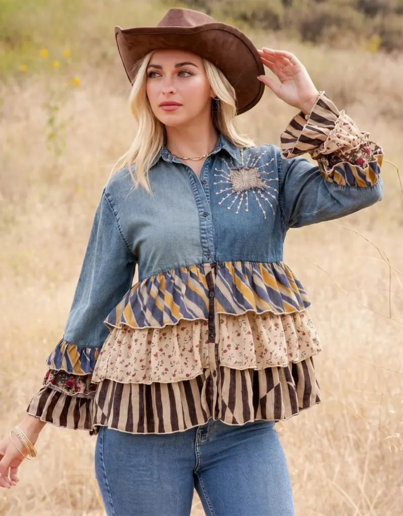 Valerie Vintage Boho Patchwork Tiered Top