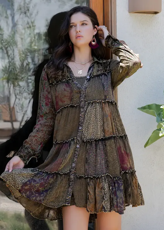 Abby Artisan Shirt Dress With Patches & Embroidery Accents