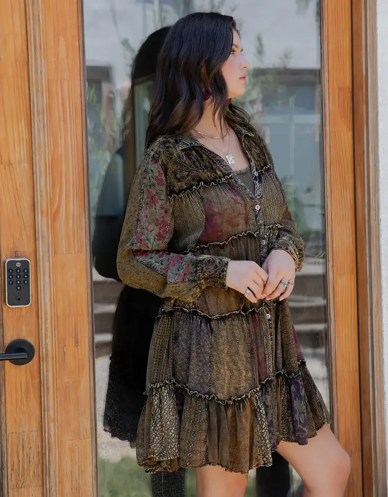 Abby Artisan Shirt Dress With Patches & Embroidery Accents