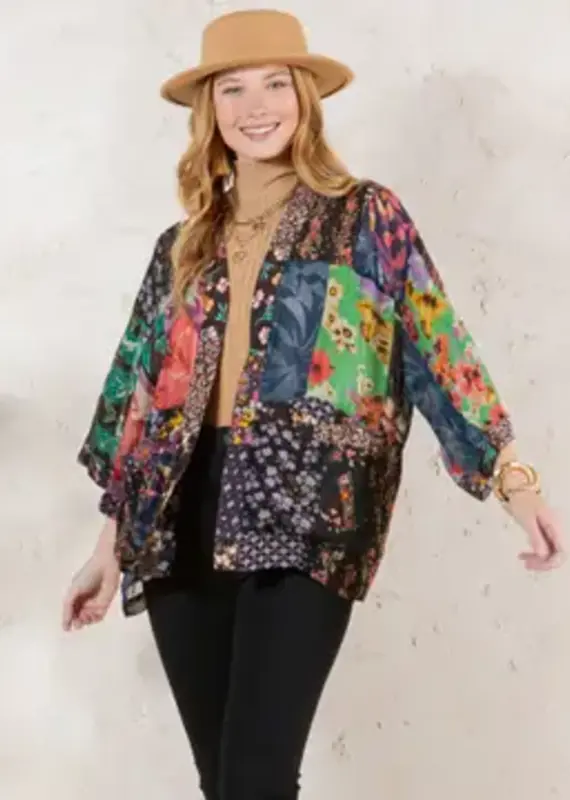 Kelly Kimono Top in Overdyed Mix N Match Patches