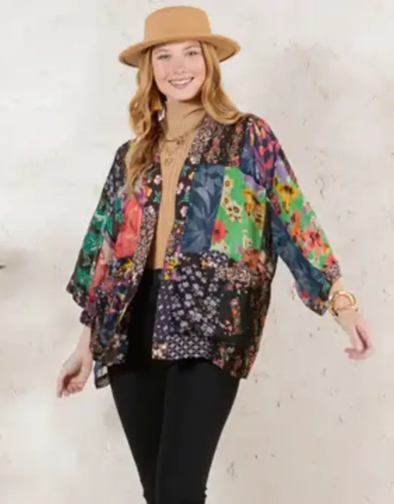 Kelly Kimono Top in Overdyed Mix N Match Patches
