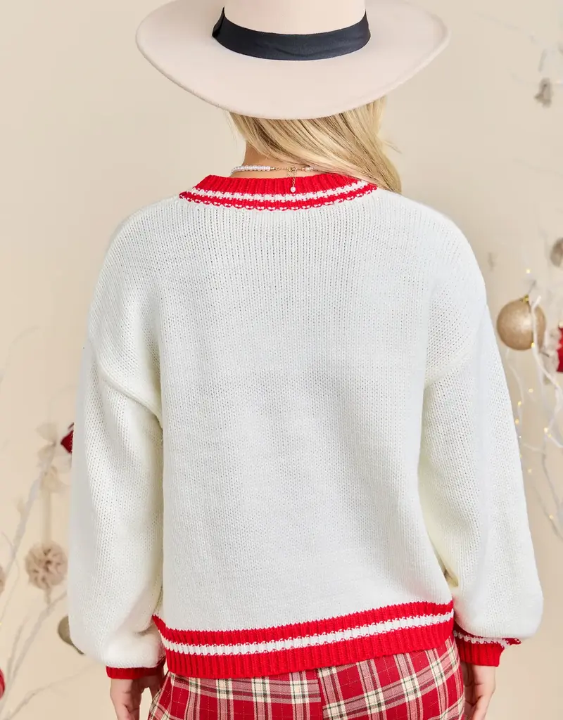 Holly Plaid Tree Knit Sweater with Red Bow