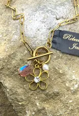 Boho Gold Floral Charm Toggle Necklace