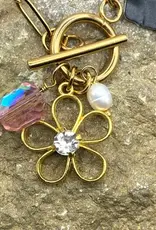 Boho Gold Floral Charm Toggle Necklace