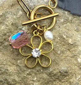 Boho Gold Floral Charm Toggle Necklace