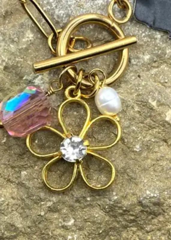 Boho Gold Floral Charm Toggle Necklace