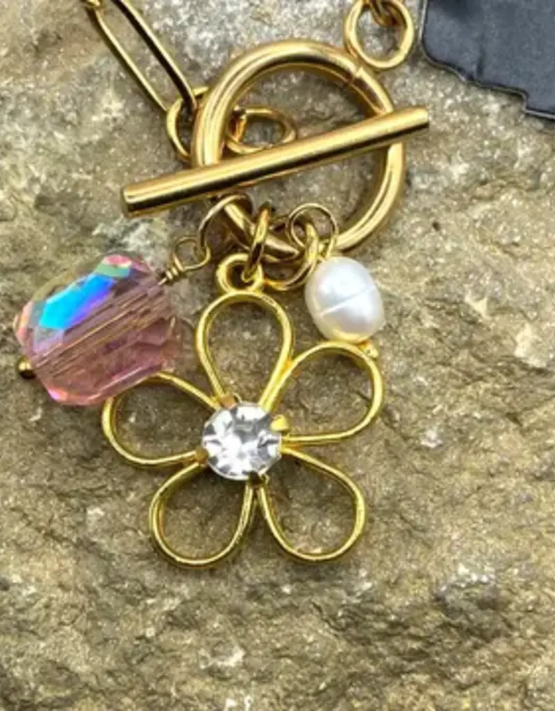 Boho Gold Floral Charm Toggle Necklace