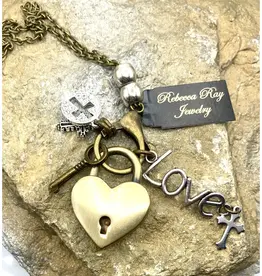 Boho Heart Lock Charm Necklace