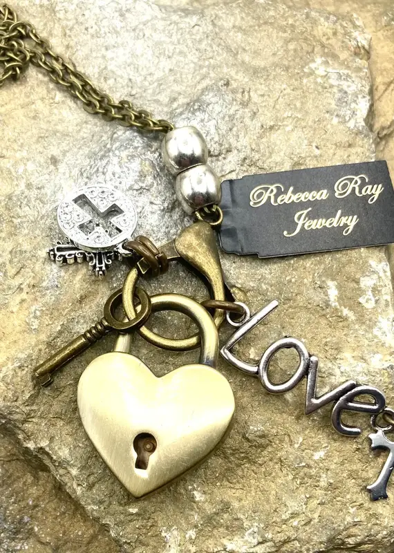 Boho Heart Lock Charm Necklace