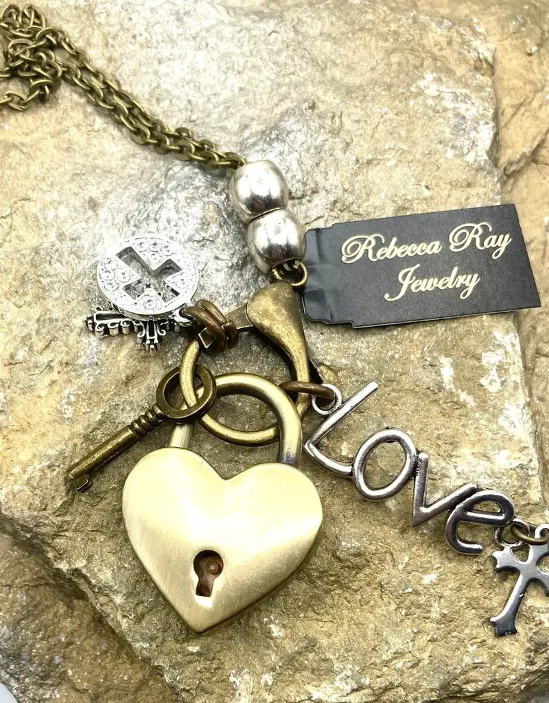 Boho Heart Lock Charm Necklace