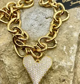 Chunky Gold Heart Statement Charm Necklace
