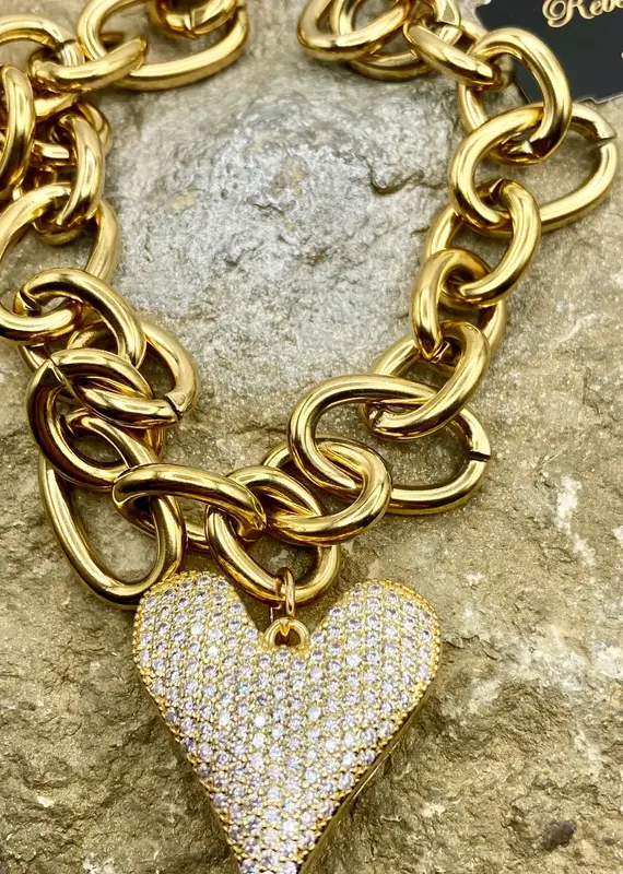 Chunky Gold Heart Statement Charm Necklace