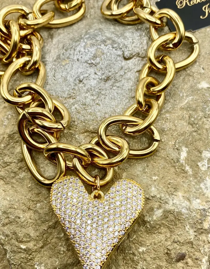 Chunky Gold Heart Statement Charm Necklace