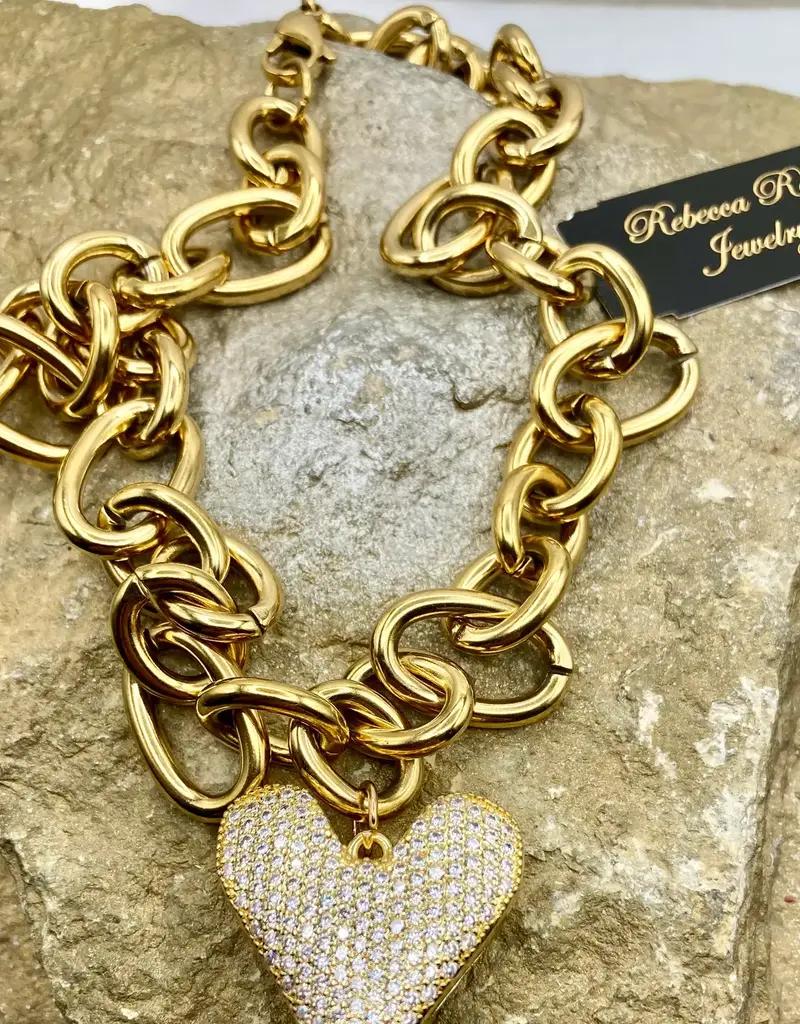 Chunky Gold Heart Statement Charm Necklace