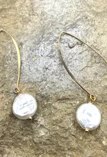 Gold Linear Earring with Pearl Drop