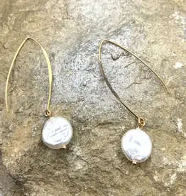 Gold Linear Earring with Pearl Drop