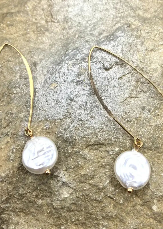 Gold Linear Earring with Pearl Drop