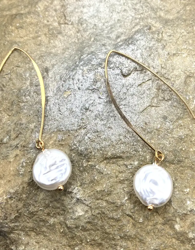 Gold Linear Earring with Pearl Drop