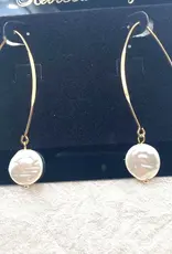 Gold Linear Earring with Pearl Drop