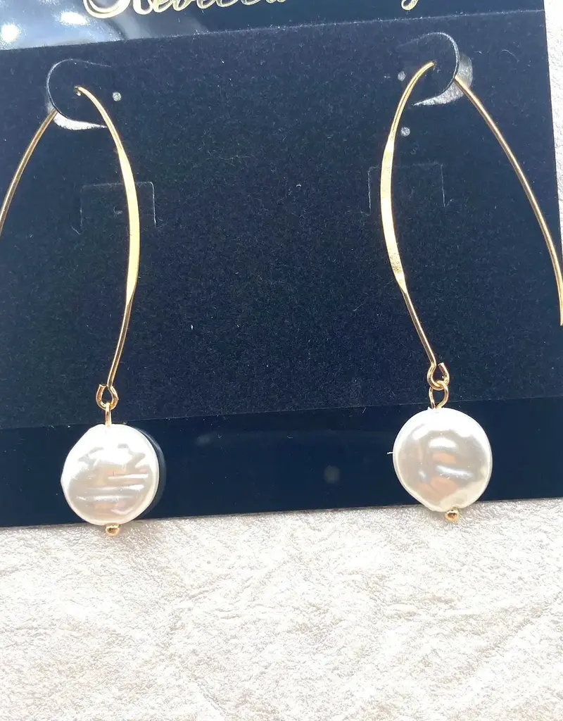 Gold Linear Earring with Pearl Drop