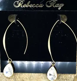 Gold Linear Earring with Clear Crystal Teardrop