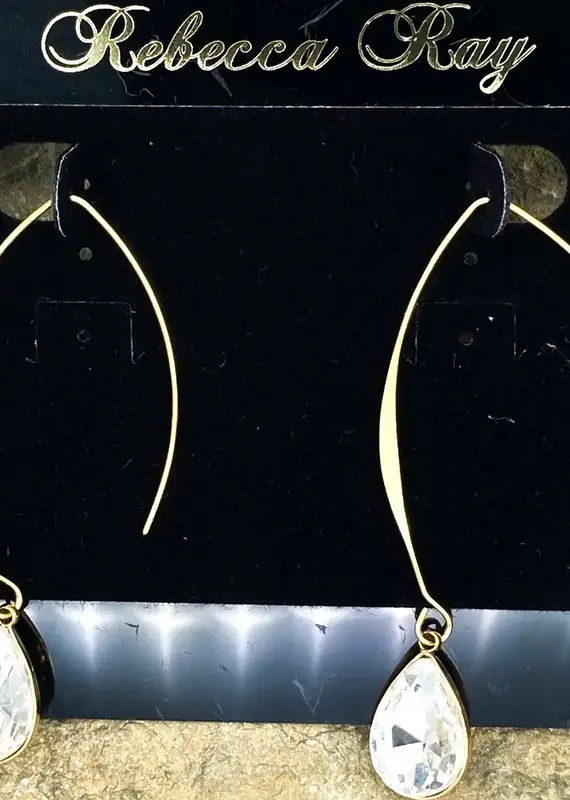 Gold Linear Earring with Clear Crystal Teardrop