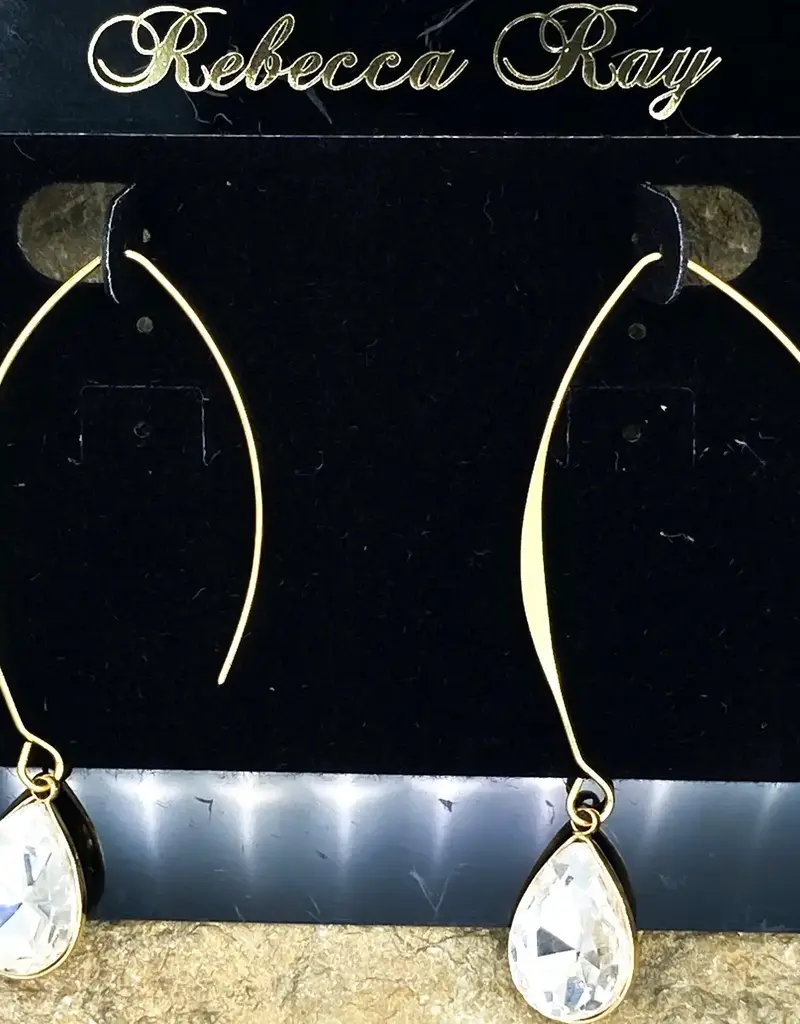 Gold Linear Earring with Clear Crystal Teardrop