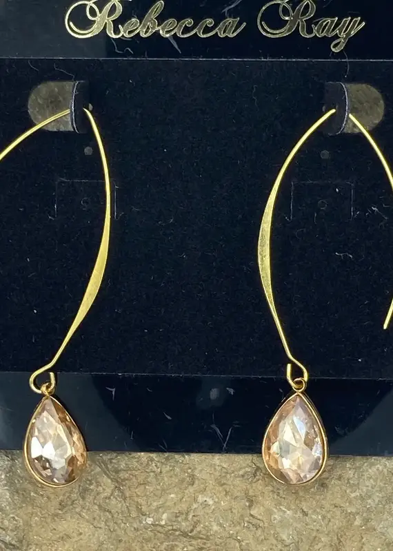 Gold Linear Earring with Amber Crystal Teardrop