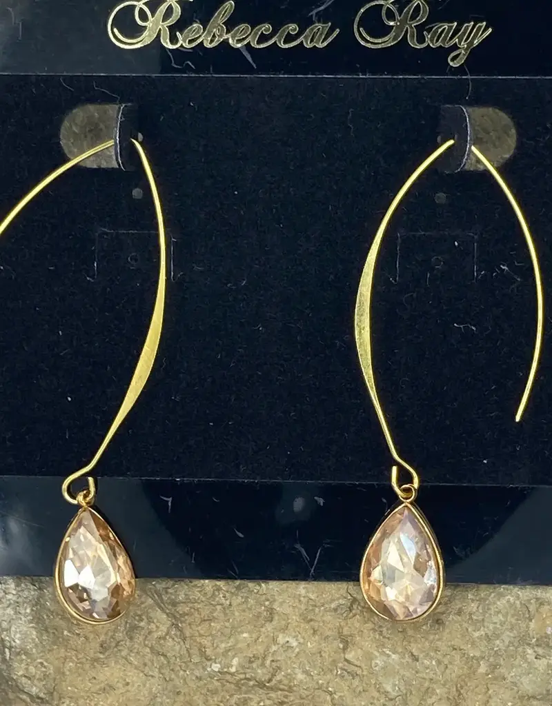 Gold Linear Earring with Amber Crystal Teardrop