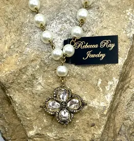 Vintage Boho Necklace with Crystal Floral Charm