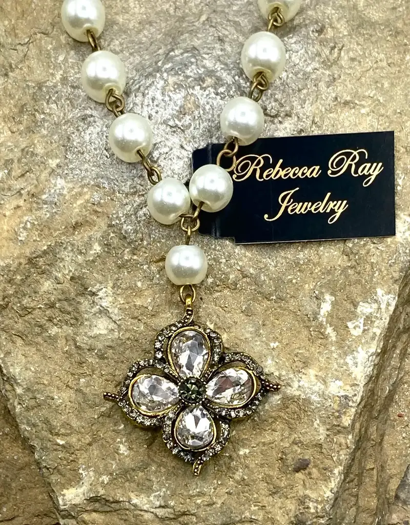 Vintage Boho Necklace with Crystal Floral Charm