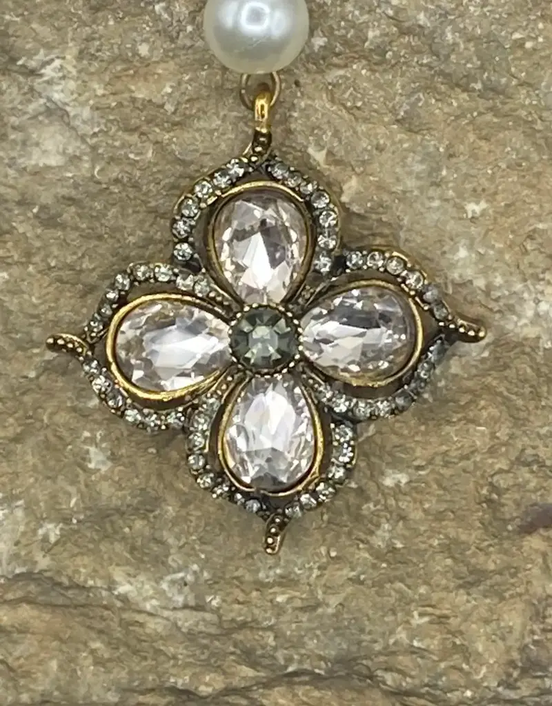 Vintage Boho Necklace with Crystal Floral Charm