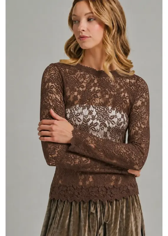 Romantic Stretch Lace Layering Top - Available in Coffee - Oatmeal - Black