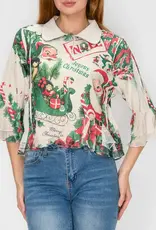 Candy Christmas Cropped Button-Up Ruffle Detailed Jacket