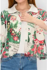 Candy Christmas Cropped Button-Up Ruffle Detailed Jacket