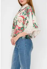 Candy Christmas Cropped Button-Up Ruffle Detailed Jacket