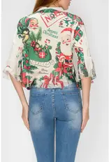 Candy Christmas Cropped Button-Up Ruffle Detailed Jacket