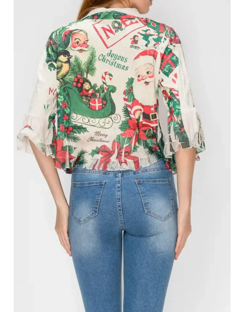 Candy Christmas Cropped Button-Up Ruffle Detailed Jacket