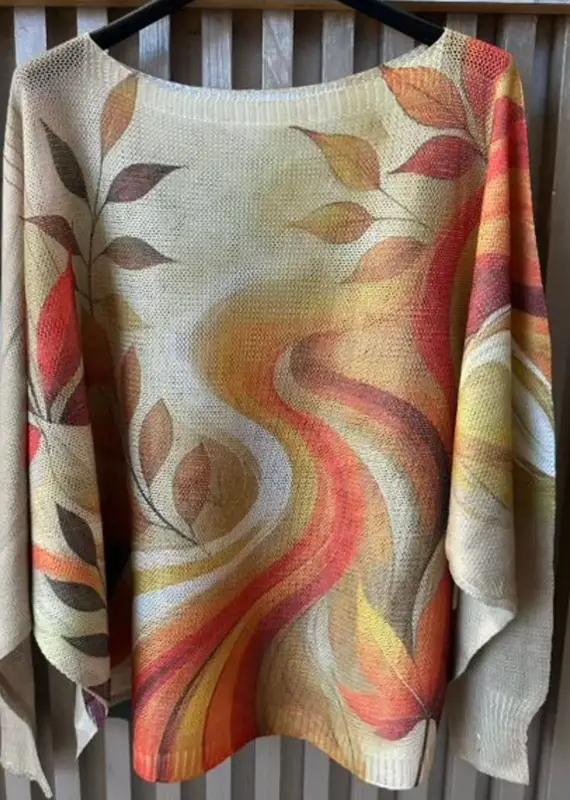 Fall Abstract Swirl Lightweight Knit Sweater - Made In Italy