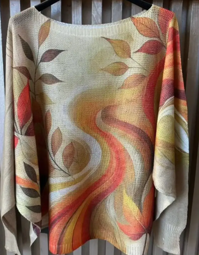 Fall Abstract Swirl Lightweight Knit Sweater - Made In Italy